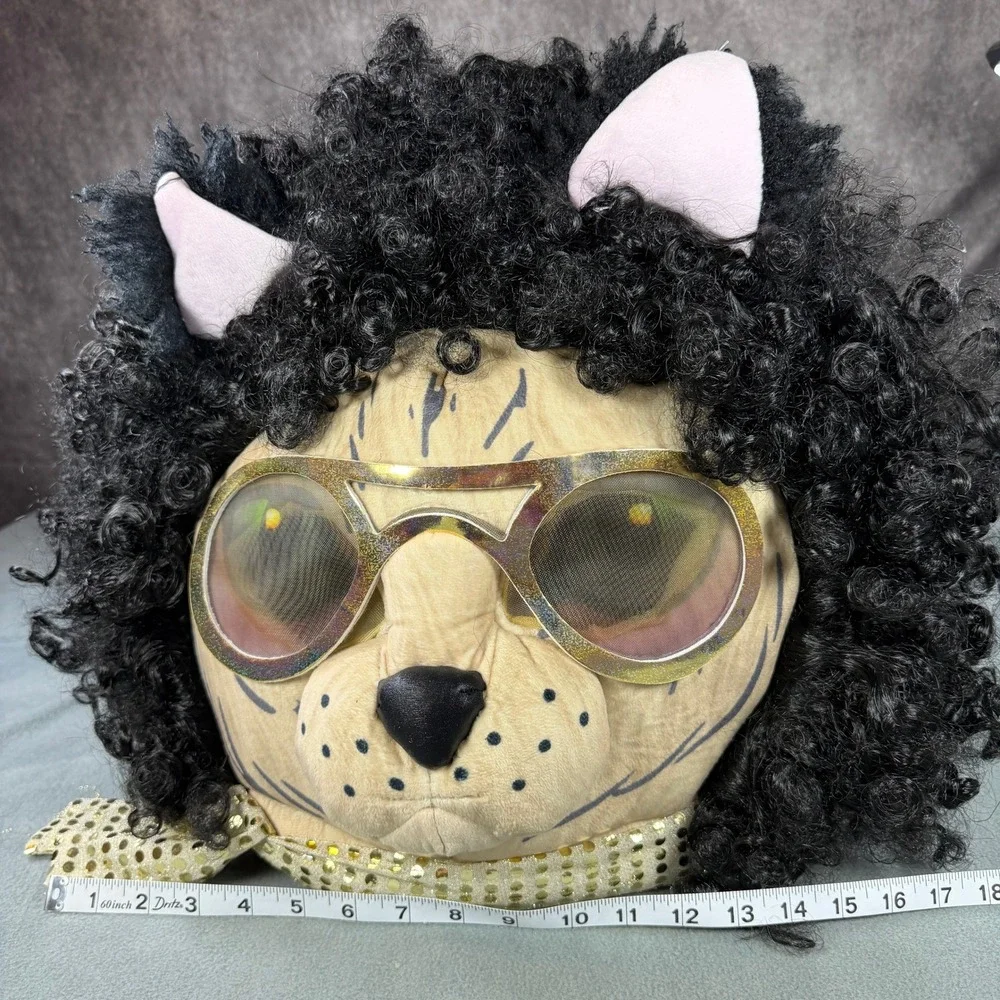 Vintage Kool Kitty Mascot Head Mask Elvis Rocker Cat Costume Gold Glasses